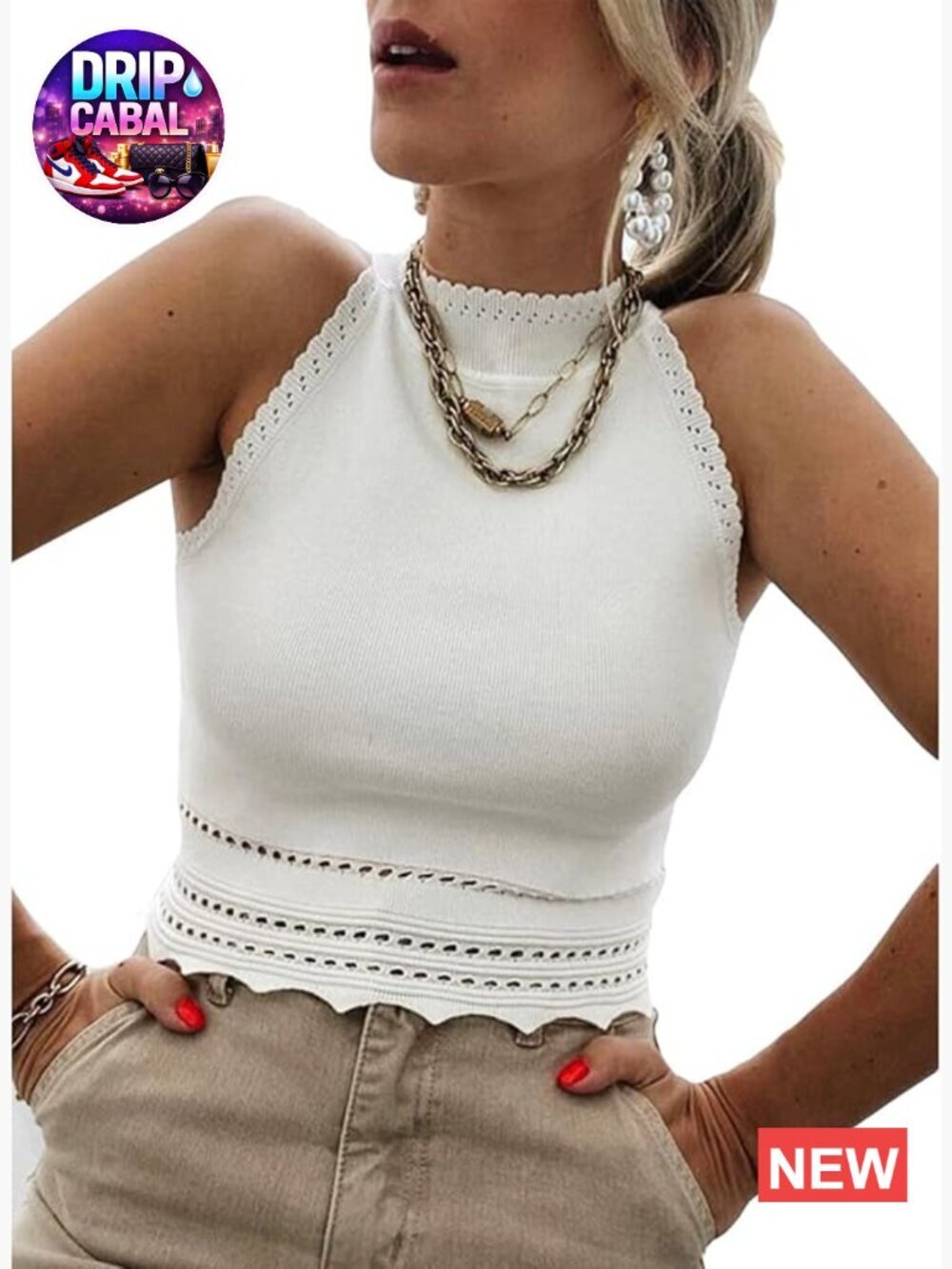 Ribbed Knit High Neck Racerback Crop Tank Top Sleeveless Slim Fit Cami Blouse